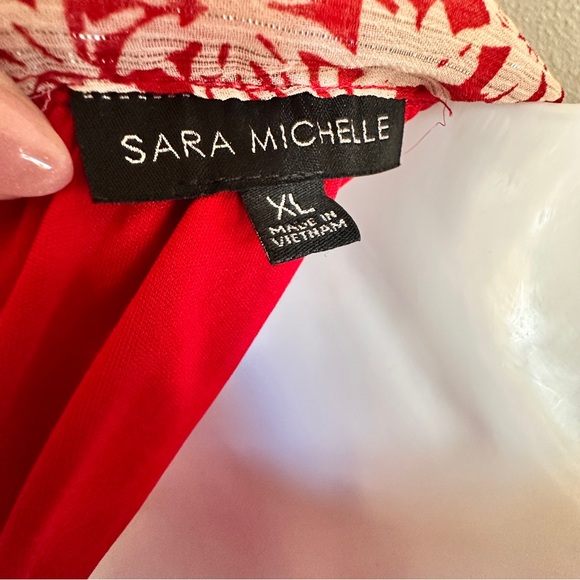 Sara Michelle Red and Off White Floral Dress 3 Tier, Faux Neck Floof XL - Picture 11 of 12